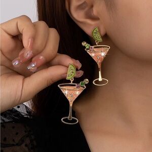 Martini Glass Earrings, Rhinestone Martini Earrings